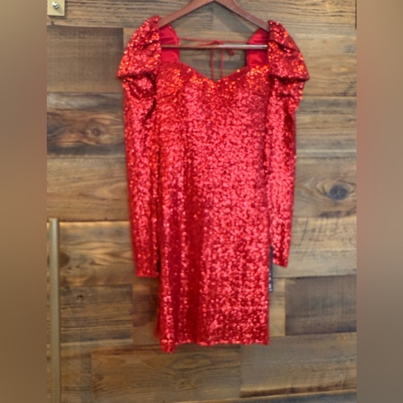 Jovani Dazzling Red Sequin Long Sleeve Dress - Picture 7 of 14